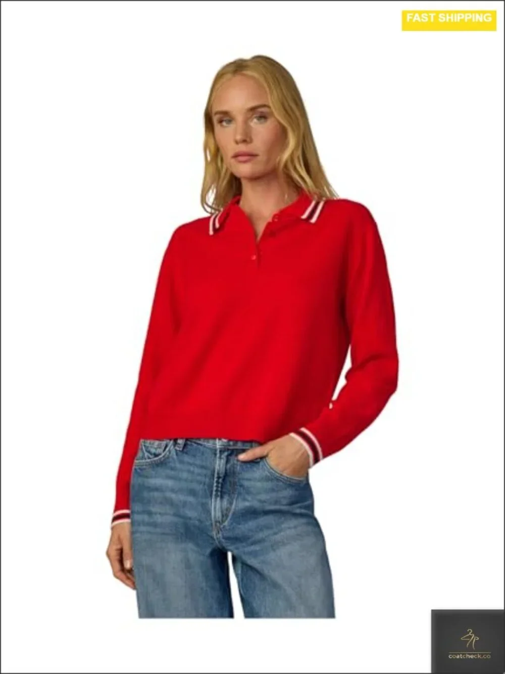 Women's Cashmere Long Sleeve Polo Sweater, Lightweight Stretch Knit
